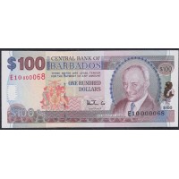 Барбадос 100 долларов ND (1999), Короткий Номер! из Первой сотни! (BARBADOS 100 Dollars ND (1999)) P 59(1): UNC
