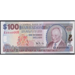 Барбадос 100 долларов ND (1999), Короткий Номер! из Первой сотни! (BARBADOS 100 Dollars ND (1999)) P 59(1): UNC