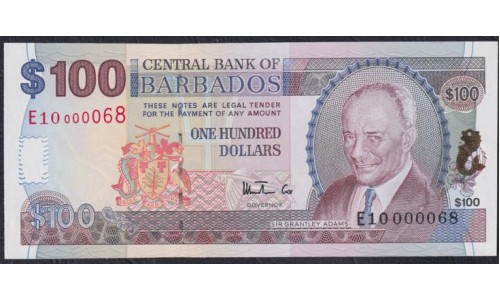 Барбадос 100 долларов ND (1999), Короткий Номер! из Первой сотни! (BARBADOS 100 Dollars ND (1999)) P 59(1): UNC