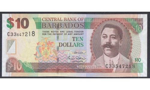 Барбадос 10 долларов 2007 г. (BARBADOS 10 Dollars 2007) P68a: UNC