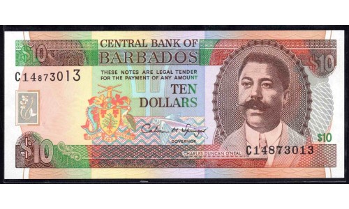 Барбадос 10 долларов ND (1995 г.) (BARBADOS 10 Dollars ND (1995)) P48:Unc