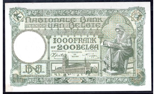 Бельгия 1000 франков / 200 белгас 1941 (BELGIUM 1000 Francs / 200 Belgas 1941) P 110 : UNC