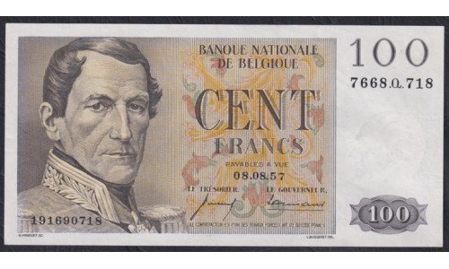 Бельгия 100 франков  08.08.57 (BELGIUM 100 Francs 08.08.57) P 129b(2): UNC