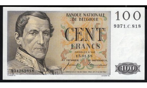 Бельгия 100 франков  15.01.58 (BELGIUM 100 Francs 15.01.58) P 129c(1): UNC