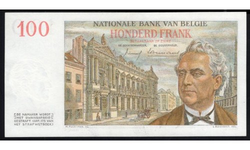 Бельгия 100 франков  15.01.58 (BELGIUM 100 Francs 15.01.58) P 129c(1): UNC