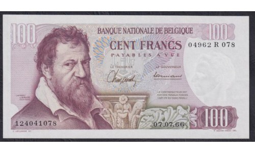 Бельгия 100 франков 07.07.66 (BELGIUM 100 Francs 07.07.66) P 134a(6): UNC