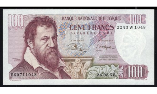 Бельгия 100 франков  24.03.1975 (BELGIUM 100 Francs 24.03.1975) P 134b(3) : UNC