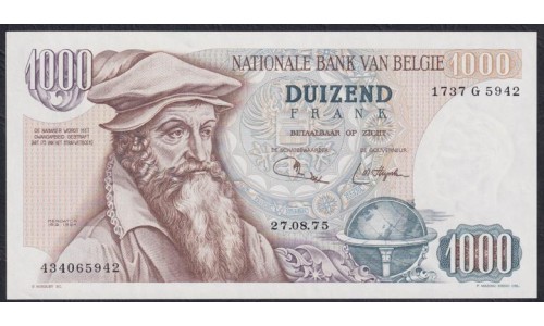 Бельгия 1000 франков 1975 года, 27.08.1975 года (BELGIUM 1000 Francs 27.08.1975) P 136b(4) : UNC-