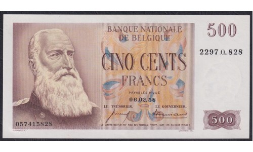 Бельгия 500 франков 3-3-1958года, Классическая Редкость (BELGIUM  500 Francs 3-3-1958) P 130a(3): aUNC/UNC