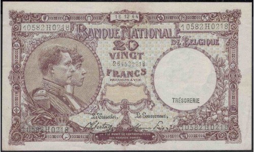 Бельгия 20 франков 1944 (BELGIUM 20 Francs 1944) P 111 : XF