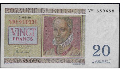 Бельгия 20 франков 1950 (Belgium 20 Franks 1950) P 132a : UNC