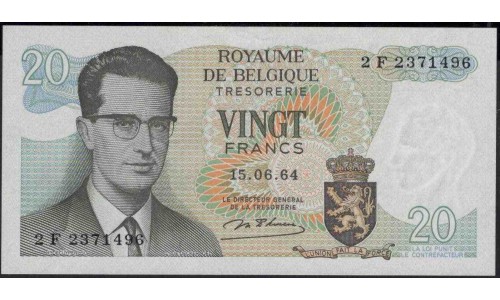 Бельгия 20 франков 1964 (Belgium 20 Francs 1964) P 138 : UNC