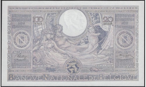 Бельгия 100 франков / 20 белгас 1943 (BELGIUM 100 Frank / 20 Belgas 1943) P 112 : UNC