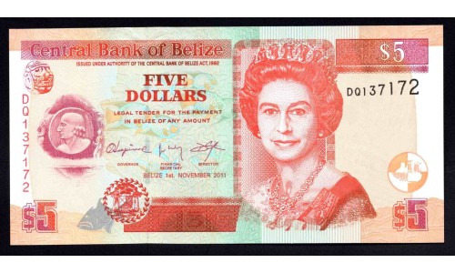 Белиз 5 долларов 2011 (BELIZE 5 dollars 2011) P 67е : UNC