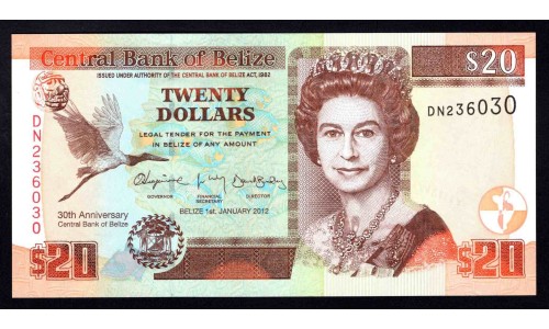 Белиз 20 долларов 2012 (BELIZE 20 dollars 2012) P 72 : UNC