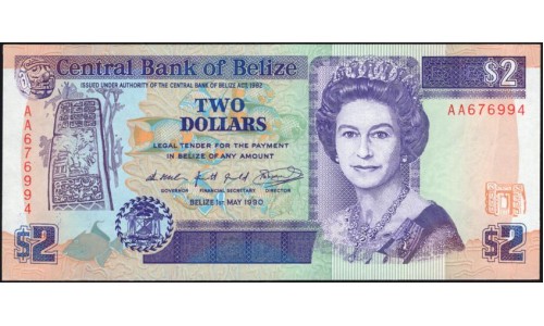 Белиз 2 доллара 1990 (BELIZE 2 dollars 1990) P 52a: UNC