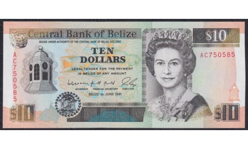 Белиз 10 долларов 1991 (BELIZE 10 dollars 1991) P 54b : UNC