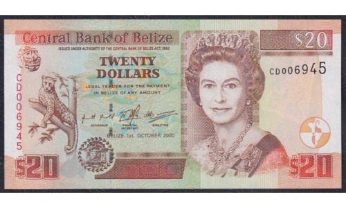 Белиз 20 долларов 2000 (BELIZE 20 dollars 2000) P 63b : UNC