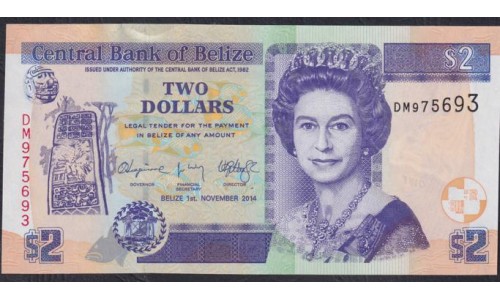 Белиз 2 доллара 2014 (BELIZE 2 dollars 2014) P 66е : UNC