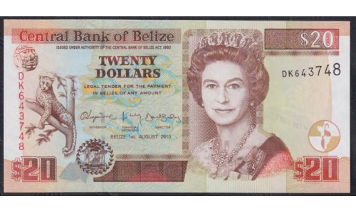 Белиз 20 долларов 2010 (BELIZE 20 dollars 2010) P 69d : UNC