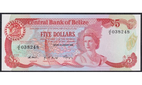 Белиз 5 долларов 1989 (BELIZE 5 dollars 1989) P 47b: UNC