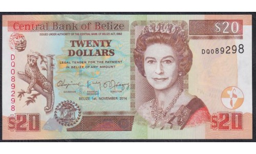 Белиз 20 долларов 2014 (BELIZE 20 dollars 2014) P 69e : UNC