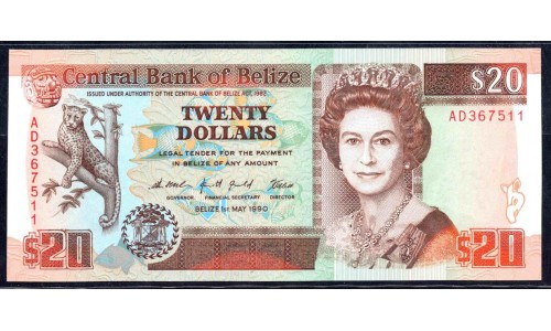 Белиз 20 долларов 1990 (BELIZE 20 dollars 1990) P 55 : UNC