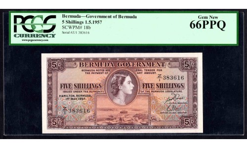 Бермудские Острова 5 шиллингов 1957 г. (BERMUDA 5 Shillings 1957) P18b: UNC  PCGS 66
