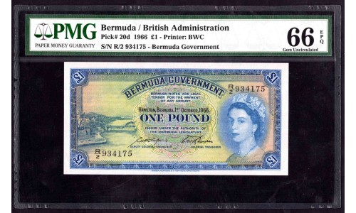 Бермудские Острова 1 фунт 1966 г. (BERMUDA 1 Pound 1966) P 20d: UNC PMG 66 EPQ