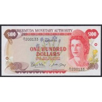 Бермудские Острова 100 долларов 1.01.1986 года, РЕДКИЕ (BERMUDA 100 Dollars 1.01.1986, RARE) P 33c: UNC