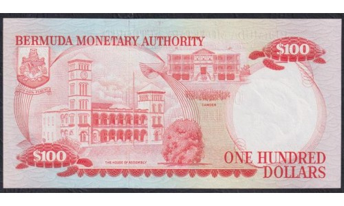 Бермудские Острова 100 долларов 1.01.1986 года, РЕДКИЕ (BERMUDA 100 Dollars 1.01.1986, RARE) P 33c: UNC