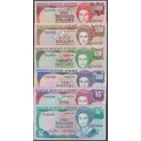 Бермудские острова 2 доллара 1988, 5, 10, 20, 50 и 100 долларов 1989 года, Одинаковые номера B/1 000566, РЕДКОСТЬ (BERMUDA 2 -1988, 5, 10, 20, 50, 100 Dollars 1989) P 34a, 35a, 36a, 37a, 38a, 39a: UNC