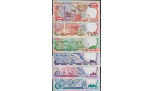 Бермудские острова 2 доллара 1988, 5, 10, 20, 50 и 100 долларов 1989 года, Одинаковые номера B/1 000566, РЕДКОСТЬ (BERMUDA 2 -1988, 5, 10, 20, 50, 100 Dollars 1989) P 34a, 35a, 36a, 37a, 38a, 39a: UNC