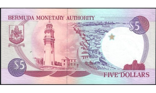 Бермудские Острова 5 долларов 1989 (BERMUDA 5 Dollars 1989) P 35a : UNC