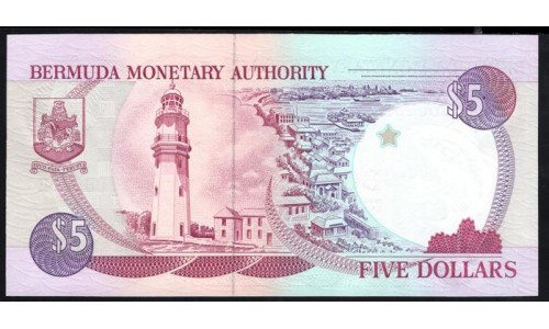Бермудские Острова 5 долларов 1989, РЕДКИЕ (BERMUDA 5 Dollars 1989) P 35b: UNC