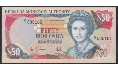 Бермудские Острова 50 долларов 1992 года, C/1 000103 (BERMUDA 50 Dollars 1992) P 44a: UNC