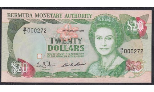 Бермудские Острова 20 долларов 1989 г. (BERMUDA 20 Dollars 1989) P 37b: UNC