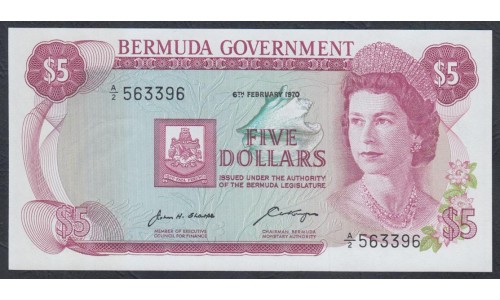 Бермудские Острова 5 долларов 1970года (BERMUDA 5 Dollars 1970) P 24a: UNC