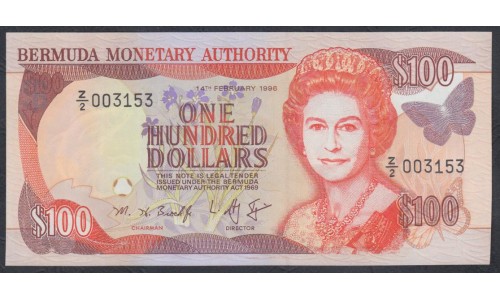 Бермудские Острова 100 долларов 1996 года, серия замещения (BERMUDA 100 Dollars 1996 REPLACEMENT) P 45a: UNC