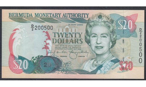 Бермудские Острова 20 долларов 2000 года, Супер Номер (BERMUDA 20 Dollars 2000) P 53A: UNC 