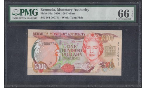 Бермудские Острова 100 долларов 2000 г. (BERMUDA 100 Dollars 2000) P 55a: UNC PMG 66 EPQ