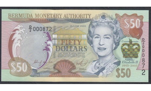 Бермудские Острова 50 долларов 2003 года ЮБИЛЕЙНЫЕ (BERMUDA 100 Dollars 2003) P 56: UNC