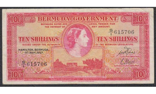 Бермудские Острова 10 шиллингов 1957 года (BERMUDA 10 Shillings 1957) P 19b:  VF/XF
