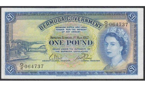 Бермудские Острова 1 фунт 1966 года (BERMUDA 1 Pound 1966) P 20b: XF/aUNC 