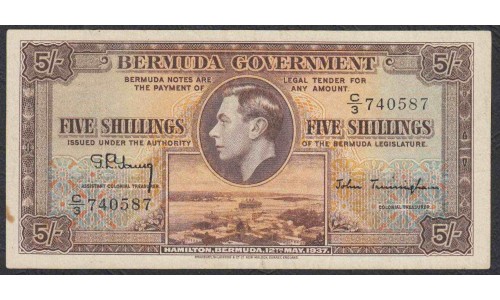 Бермудские Острова 5 шиллингов 1937 г.ода (BERMUDA 5 Shillings 1937) P8b:  VF/XF