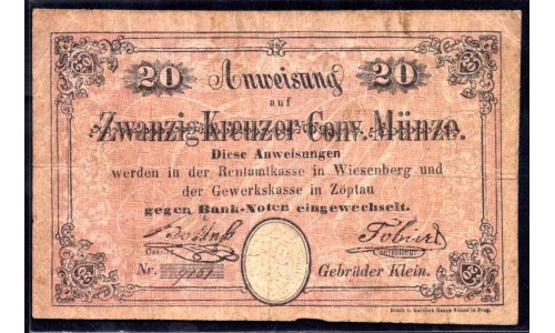 Богемия и Моравия (Австрийская) 20 крейцеров 1849 г. (BOHEMIA & MORAVIA (Austrian Bohemia) 20 kreuzer 1849) P:VF+