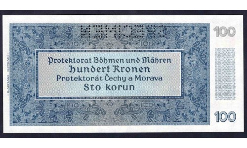 Богемия и Моравия 100 крон 1940 г. (BOHEMIA & MORAVIA 100 Kronen / Korun 1940) P6s:Unc