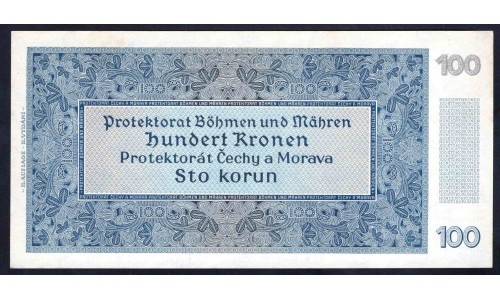 Богемия и Моравия 100 крон 1940 г. (BOHEMIA & MORAVIA 100 Kronen / Korun 1940) P6a:Unc