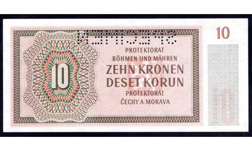 Богемия и Моравия 10 крон 1942 г. (BOHEMIA & MORAVIA 10 Kronen / Korun 1942) P8s:Unc SPECIMEN