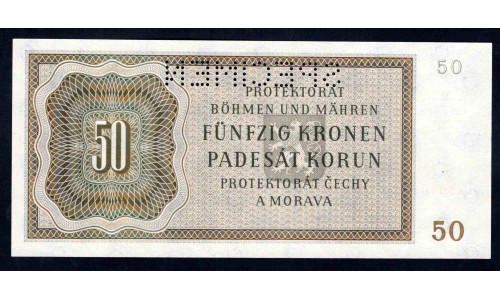 Богемия и Моравия 50 крон 1944 г. (BOHEMIA & MORAVIA 50 Kronen / Korun 1944) P10s:Unc SPECIMEN